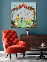 Load image into Gallery viewer, Bunny Tea Party Stretched Canvas