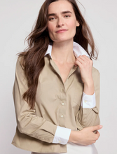 Load image into Gallery viewer, Long Sleeve Boxy Crop in Taupe & White