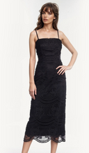 Load image into Gallery viewer, Irene Black Lace Fitted Midi Dress