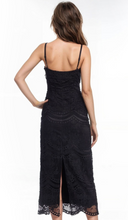 Load image into Gallery viewer, Irene Black Lace Fitted Midi Dress
