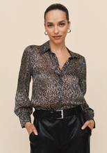 Load image into Gallery viewer, Bishop Sleeve Button up in Silver Leopard