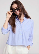 Load image into Gallery viewer, The Long Sleeve Boxy Crop in Thin Blue & White Stripe