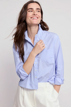 Load image into Gallery viewer, The Long Sleeve Boxy Crop in Thin Blue & White Stripe