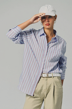 Load image into Gallery viewer, The Boyfriend Shirt Blue & Red Stripe