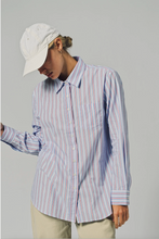 Load image into Gallery viewer, The Boyfriend Shirt Blue & Red Stripe