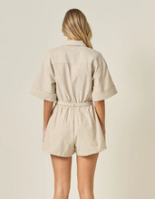 Load image into Gallery viewer, Oxford Fabric Romper in Tan Stripe