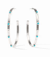 Load image into Gallery viewer, Crescent Stone Hoops in Silver