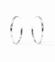 Load image into Gallery viewer, Crescent Stone Hoops in Silver