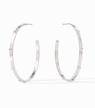 Load image into Gallery viewer, Crescent Stone Hoops in Silver