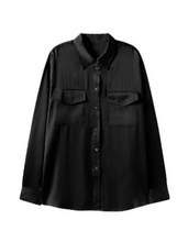 Load image into Gallery viewer, Boyfriend Silk Utility Shirt in Black