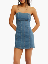 Load image into Gallery viewer, Alexa Mini Dress in Stone Wash Blue