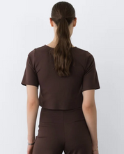 Load image into Gallery viewer, Ponte Knit Short Sleeve Top in Chocolate