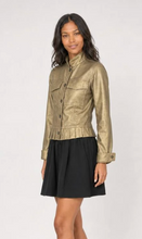 Load image into Gallery viewer, Foil Ruffled Denim Jacket in Gold