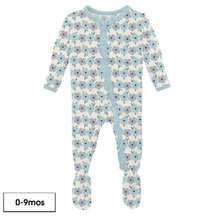 Load image into Gallery viewer, Print Classic Ruffle Footie with Zipper in Natural Hydrangea