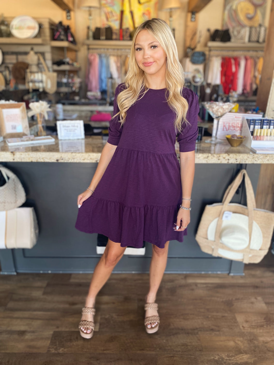 Dark Purple Tiered Dress