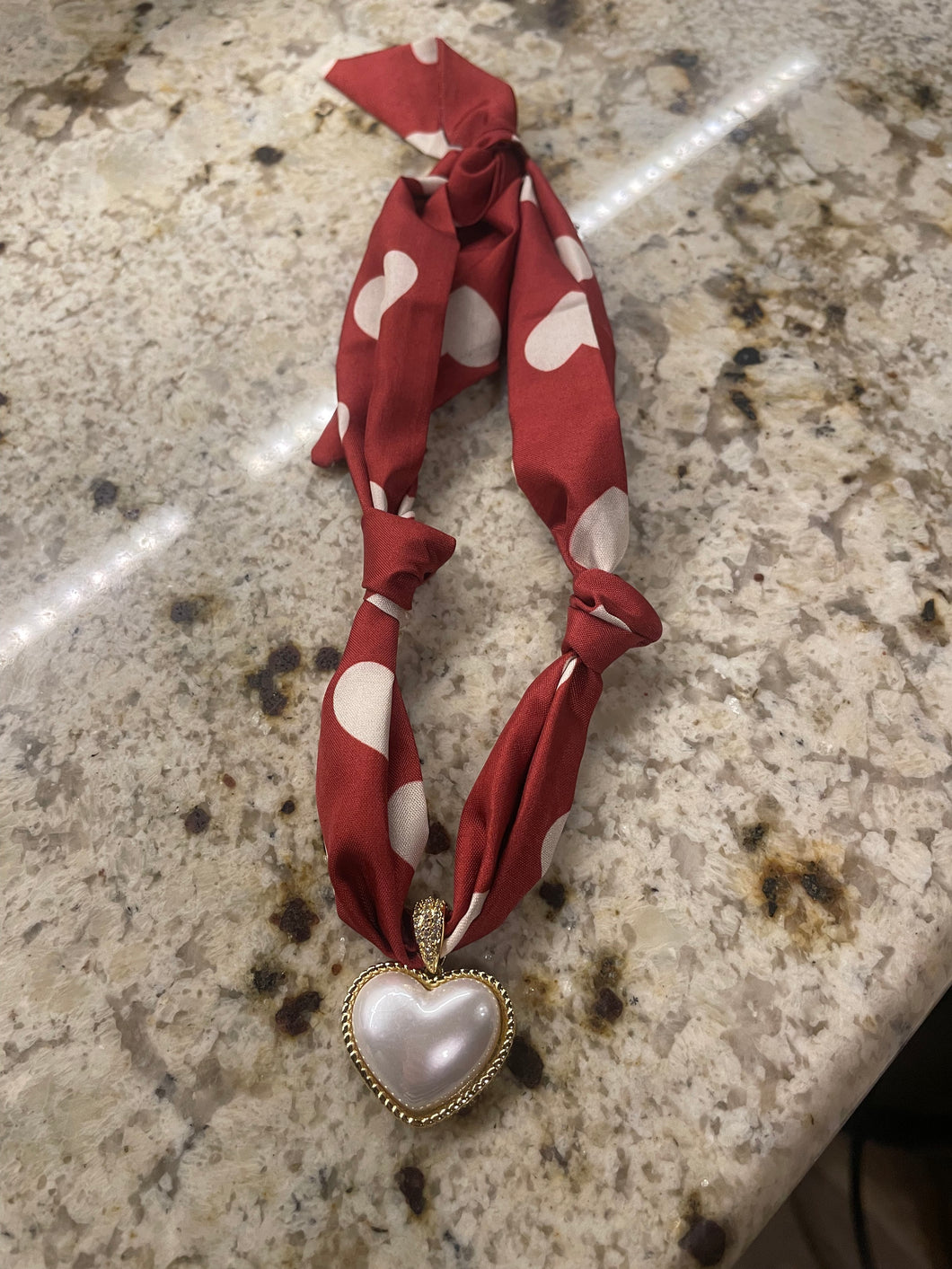 Puff Pearl Heart on Scarf Necklace