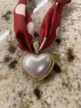 Load image into Gallery viewer, Puff Pearl Heart on Scarf Necklace
