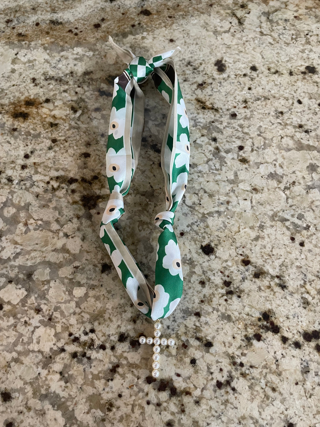 Pearl Cross on Scarf Necklace