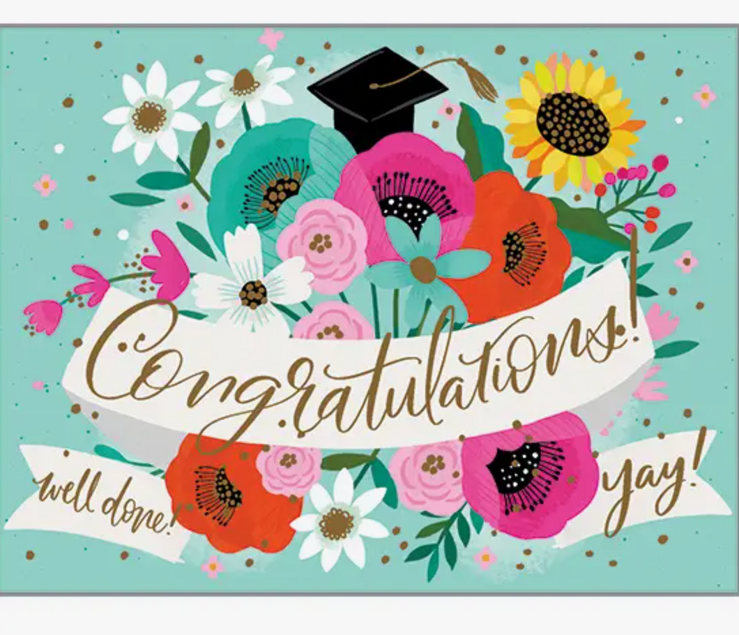 Grad Hat And Flowers Card