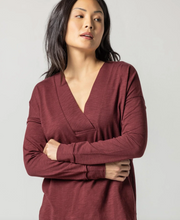Load image into Gallery viewer, Tapered Trim V-Neck in Merlot
