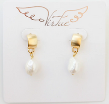 Load image into Gallery viewer, Pearl Semi Hoop Earrings
