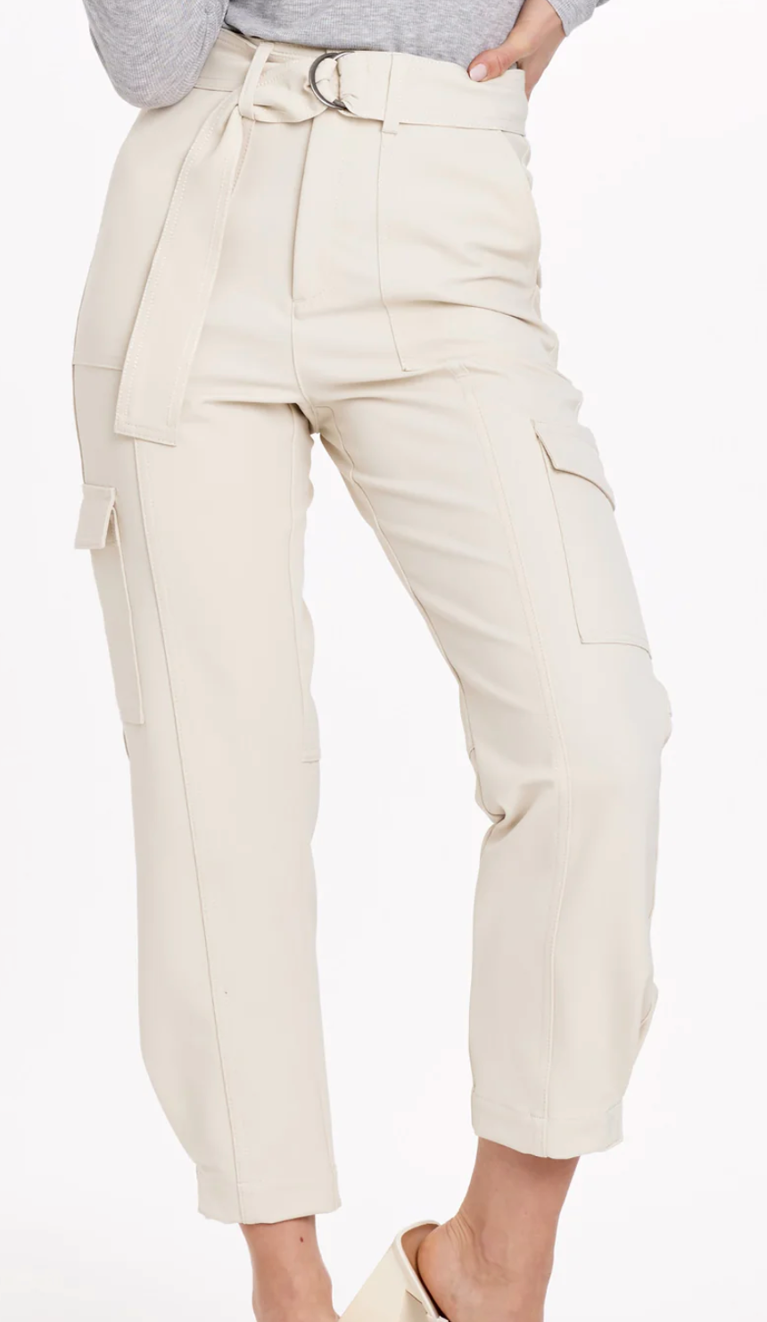 Penelope High Rise Cargo Pants in Pearl