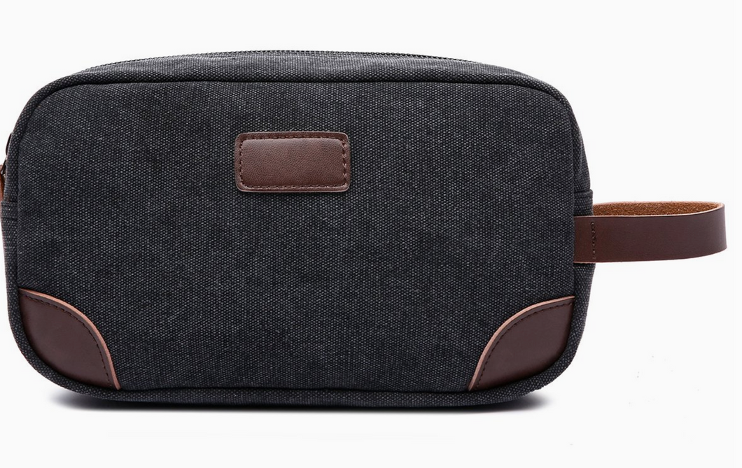 Canvas and Leather Dopp Kit Black