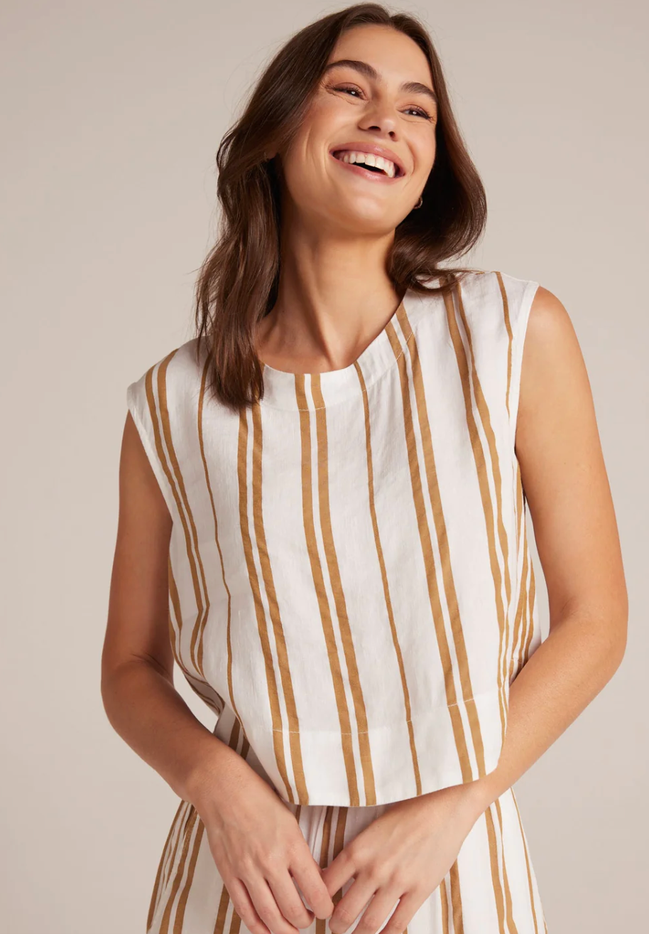Boxy Button Back Top in Redwood Stripe