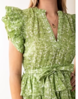 Load image into Gallery viewer, Green &amp; White Floral Dress
