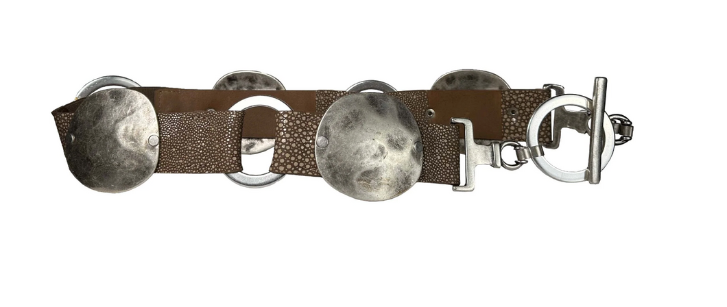 Phantom Leather Taupe and Silver Rings Belt