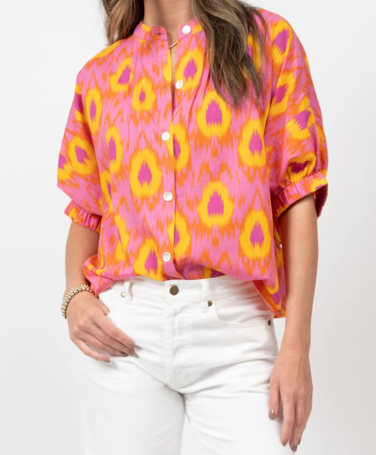Ikat Blouse in Coral