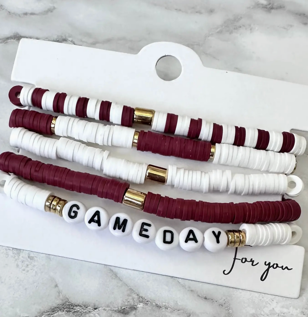 Maroon & White Gameday Bracelet Stack