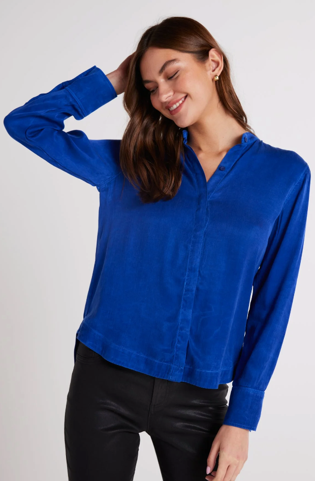 Mandarin Collar Button Down - Rich Cobalt