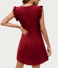 Load image into Gallery viewer, Round Neck Sleeveless Ruffled Mini Dress in Maroon
