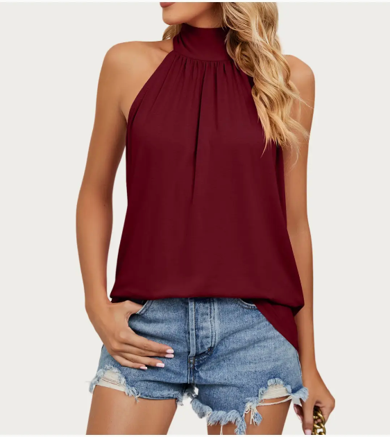 Tie Back Halter Top in Maroon