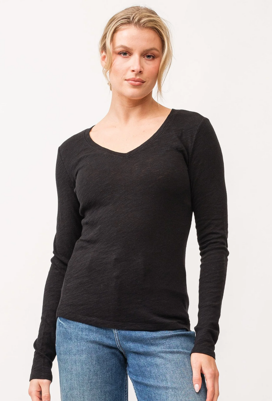 ALINA V-NECK LONG SLEEVE TOP BLACK