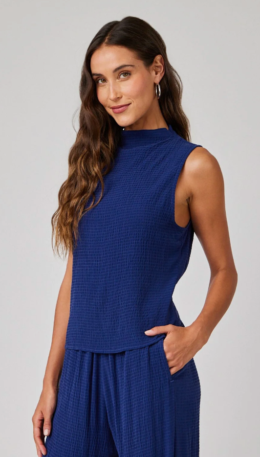 Mock Neck Top - Navy Coast