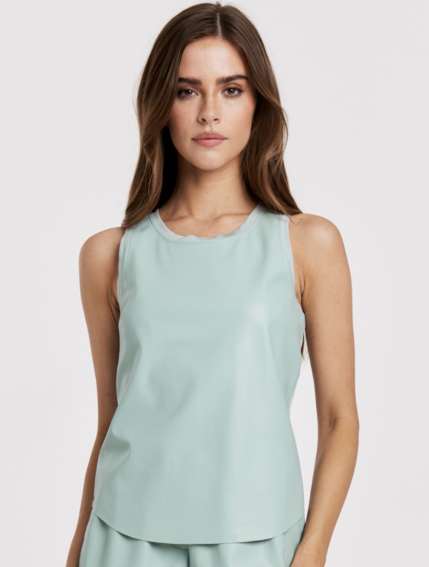 Carmela Pleather Tank in Aquamarine