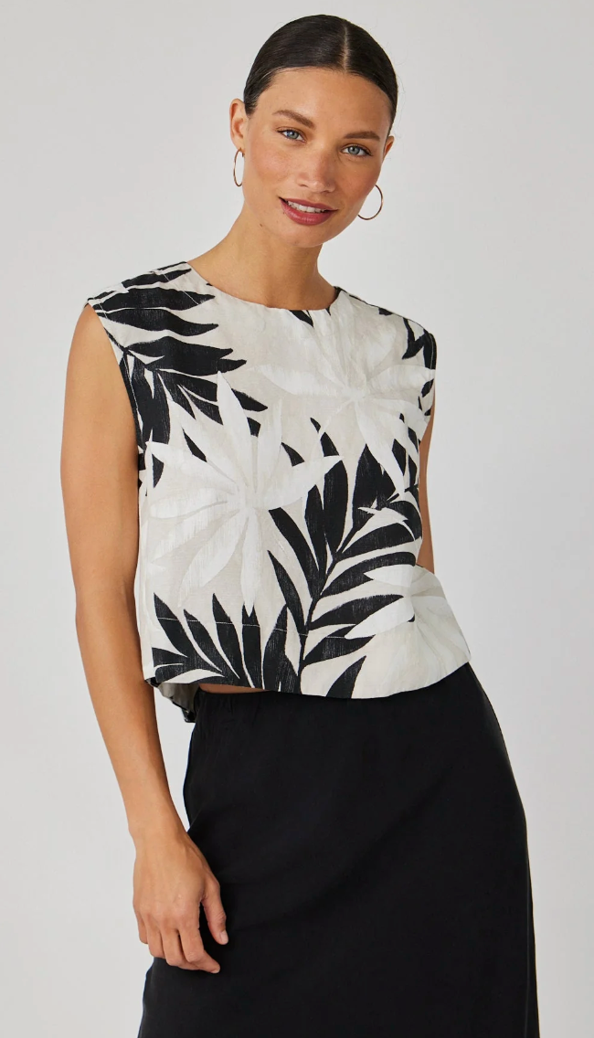 Boxy Button Back Top - Maui Palm Print