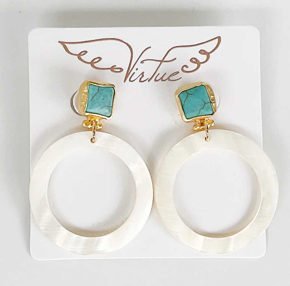 Turquoise Post w/ Shell Hoop