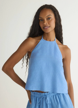 Load image into Gallery viewer, Tie Neck Halter Top in Riviera Blue

