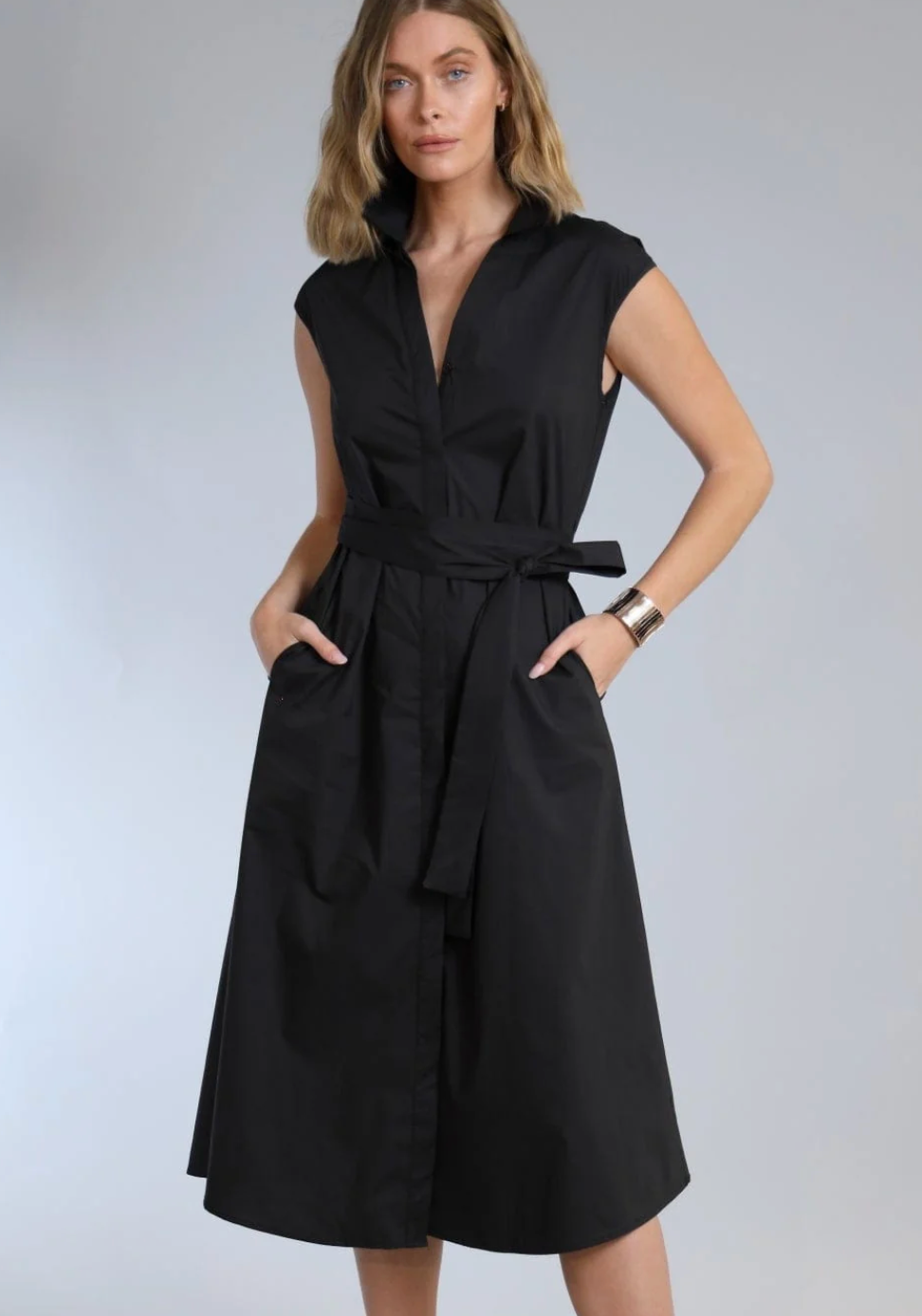 Stretch Poplin Belted Shirt Dress