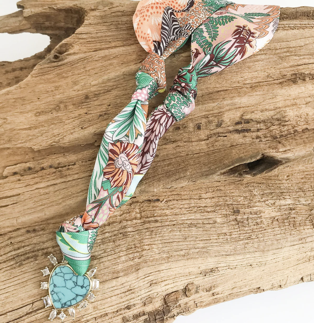 Abstract CZ Heart on Scarf Necklace