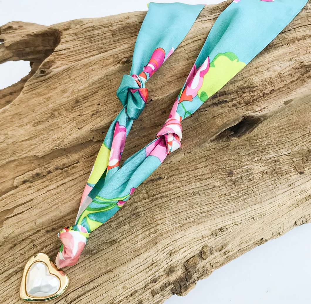 Prism Pearl Heart on Scarf Necklace