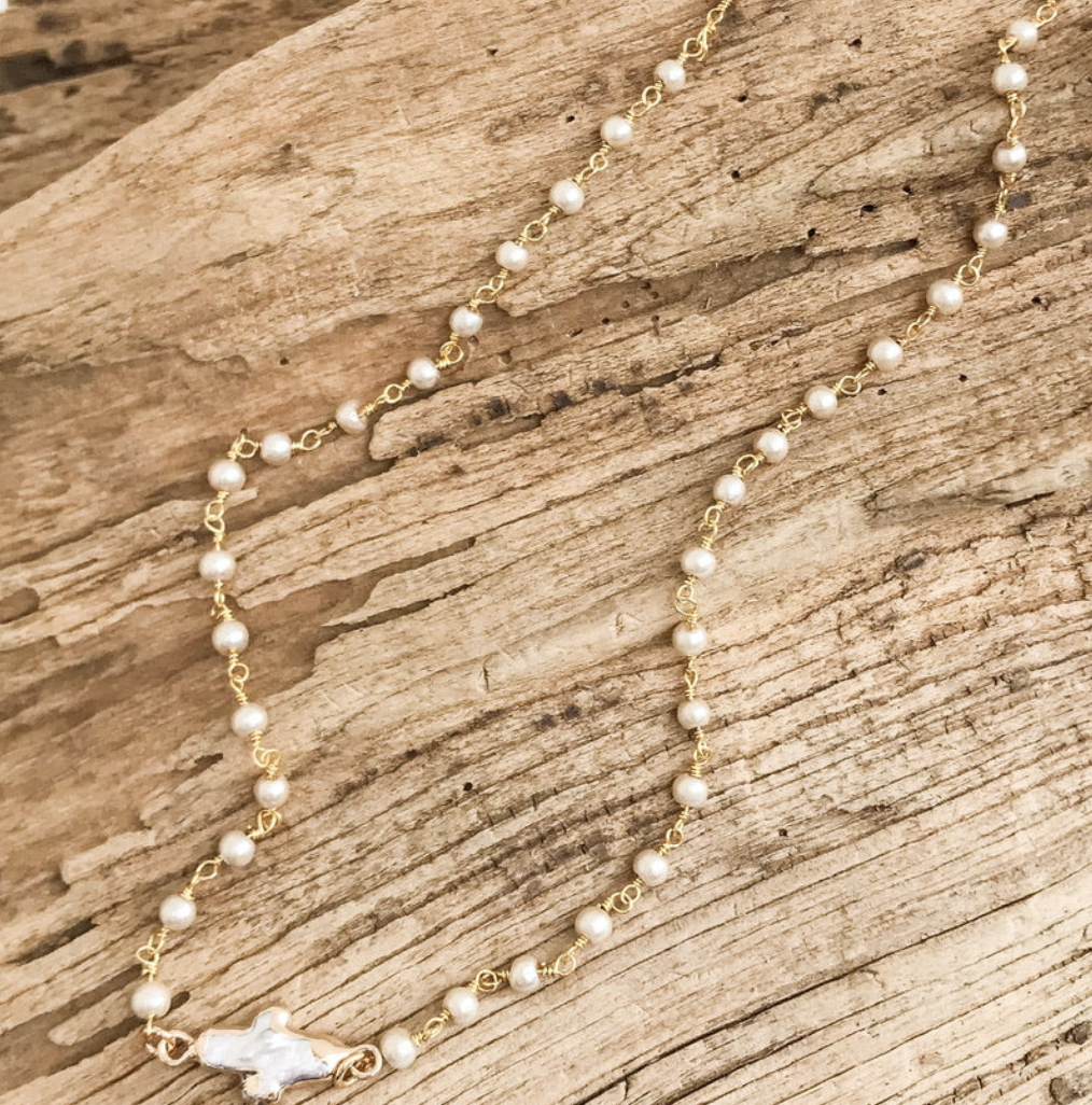Pearl Bezel on Rosary Necklace