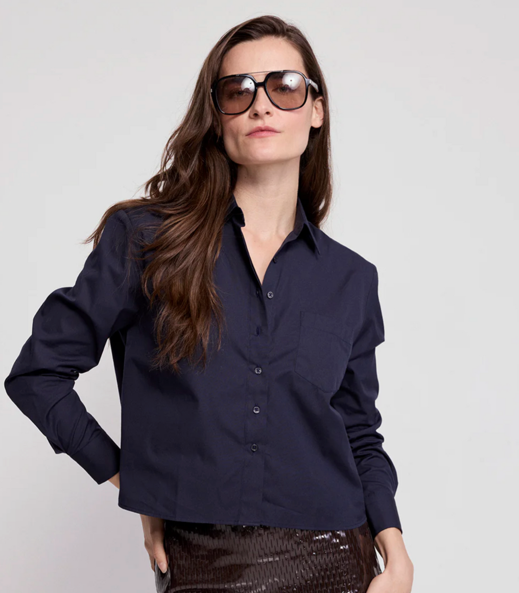 Long Sleeve Boxy Crop in Navy