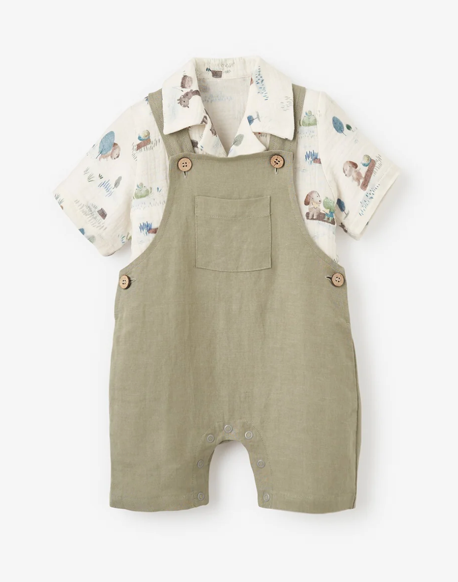 Organic Cotton Muslin Top & Linen Blend Overalls