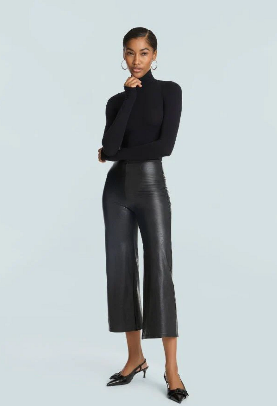Faux Leather Cropped Wide Leg Pant