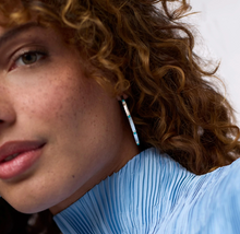 Load image into Gallery viewer, Crescent Stone Hoops in Silver
