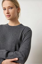 Load image into Gallery viewer, Shirred Sleeve Crewneck Sweater in Licorice
